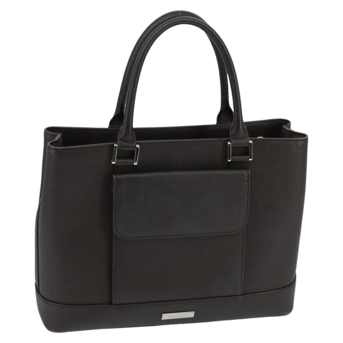 Burberry Brown Leather Women's Handbag with Silver Accents: Burberry Brown Leather Women's Handbag with Silver Accents This BURBERRY women's handbag features brown and silver leather with silver-tone metal fittings. Made in Italy, the bag offers a spacious mai