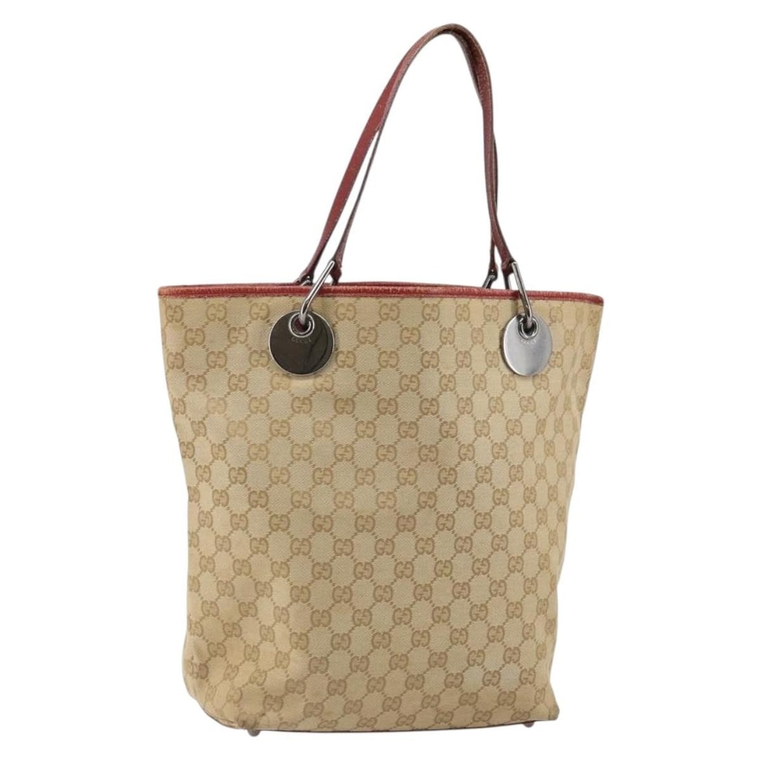 GUCCI GG Canvas Tote Bag Beige Silver 120836 Made in Italy: GUCCI GG Canvas Tote Bag Beige Silver 120836 Made in Italy This authentic GUCCI GG Canvas Tote Bag showcases a stylish blend of beige and silver tones. Crafted in Italy, it features the iconic GG canv