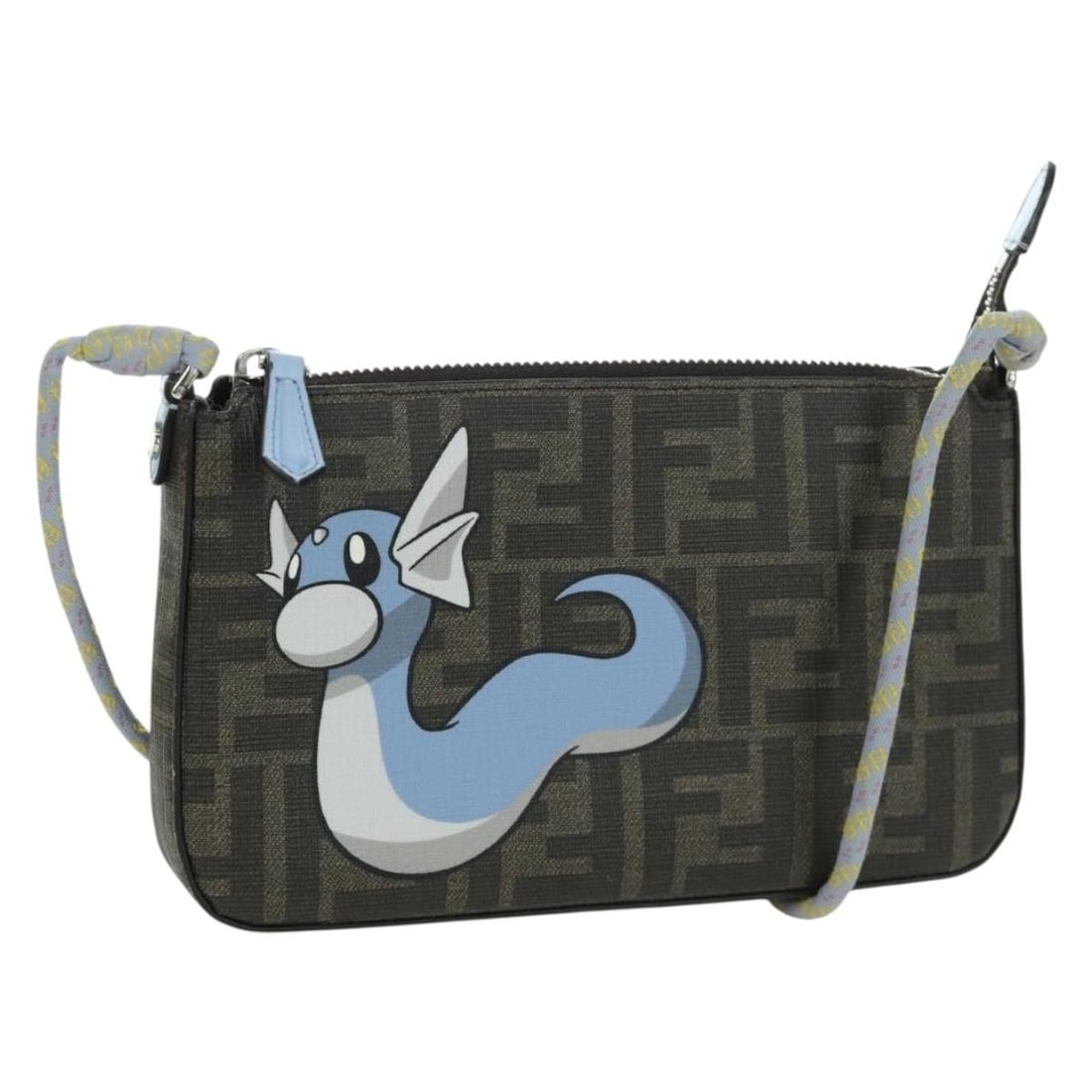 FENDI x FRGMT x POKEMON Zucca Canvas Miniryu Shoulder Bag Black Brown: FENDI x FRGMT x POKEMON Zucca Canvas Miniryu Shoulder Bag Black Brown This FENDI Zucca Canvas Miniryu bag is a collaboration between FENDI, FRGMT, and POKEMON. Crafted from signature Zucca canvas, the
