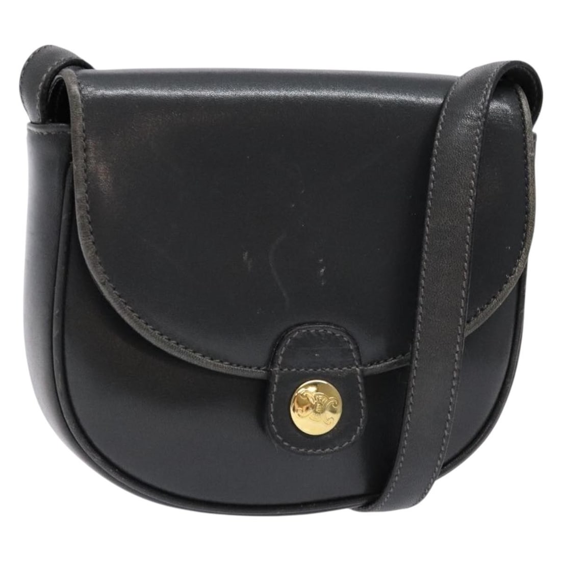 CELINE Gray Gold Leather Shoulder Bag Made in Italy Auth 139263 (1 of 18)