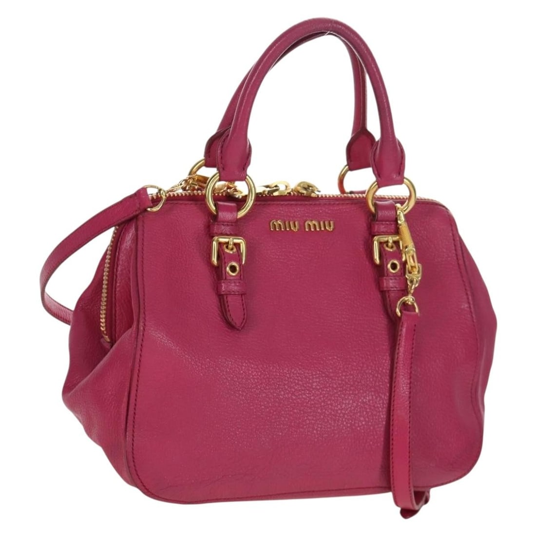 Miu Miu Pink Leather Convertible Satchel with Shoulder Strap and Gold Accents (1 of 18)