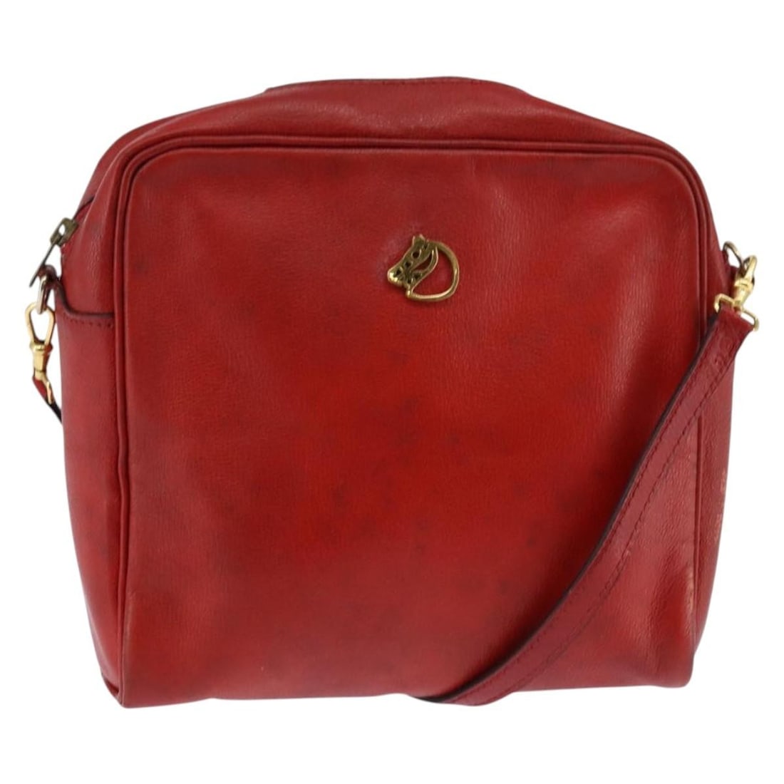 HERMES Jockey Leather Shoulder Bag Red Gold 24 Inch Strap (1 of 18)