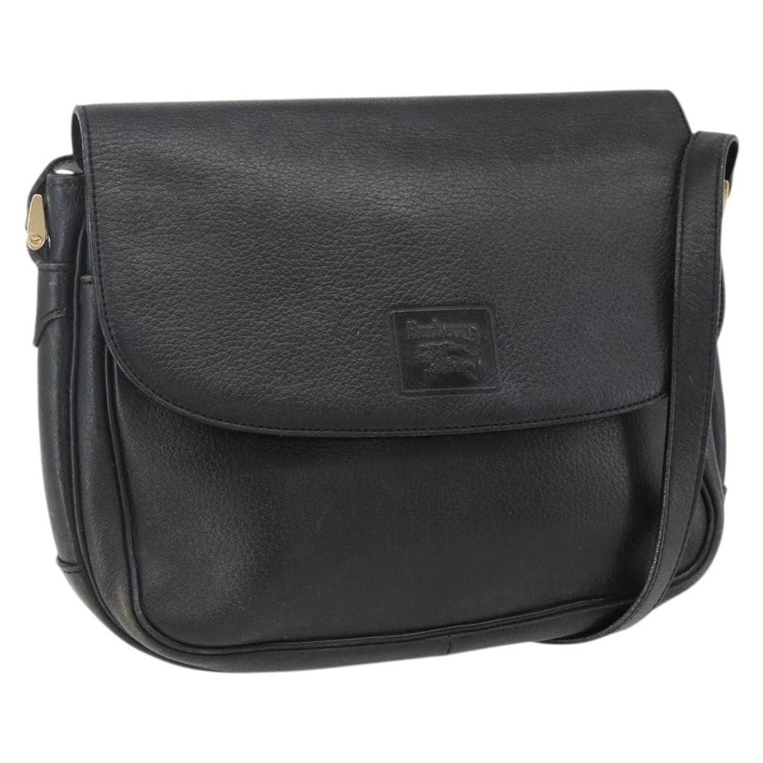 Black Leather Shoulder Bag by Burberrys with Gold Accents: Black Leather Shoulder Bag by Burberrys with Gold Accents This Burberrys shoulder bag features black leather with gold-tone accents, designed for women. The bag offers a structured silhouette with dim