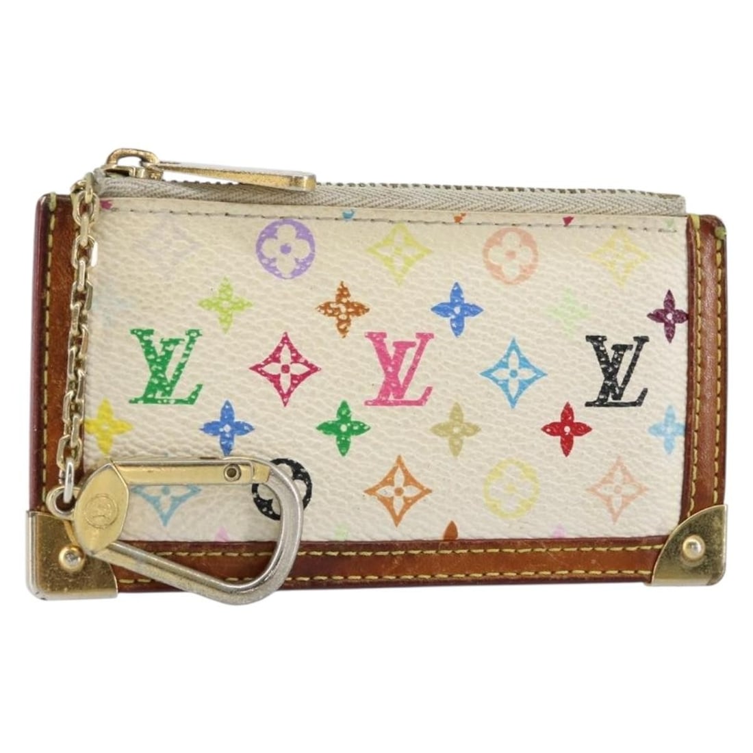 LOUIS VUITTON Multicolor Coin Purse M92655 White Canvas Auth (1 of 18)