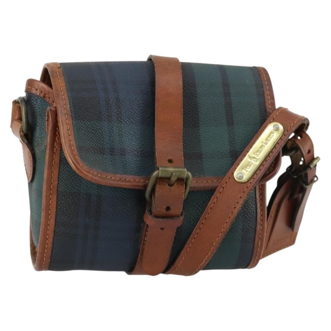 Green PVC Plaid Shoulder Bag Polo Ralph Lauren with Adjustable Strap: Green PVC Plaid Shoulder Bag Polo Ralph Lauren with Adjustable Strap This Polo Ralph Lauren check shoulder bag features a green PVC leather exterior with a compact design. The bag includes an adjustab