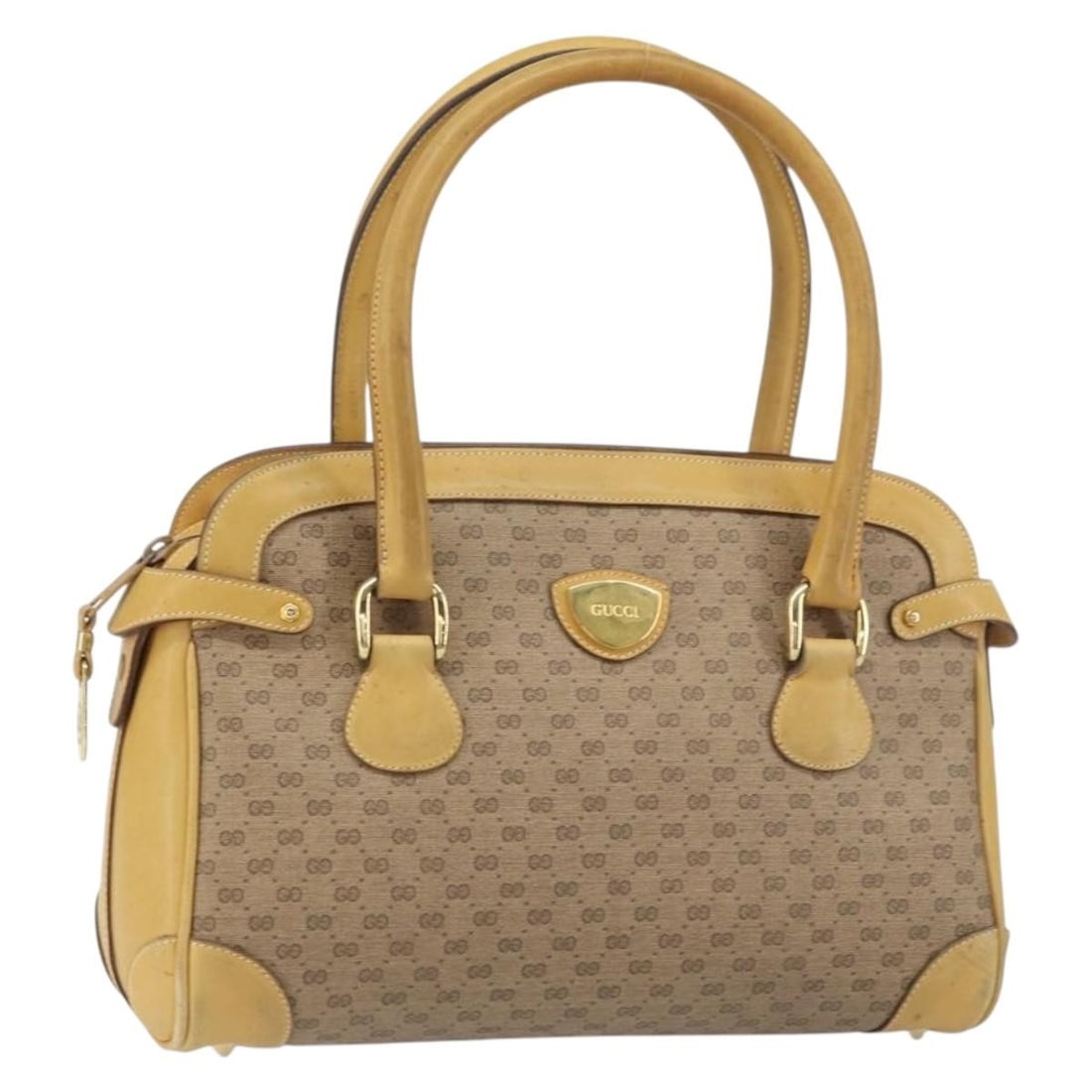 GUCCI Micro GG Supreme PVC Hand Bag Beige Gold Auth 000 106 1325: GUCCI Micro GG Supreme PVC Hand Bag Beige Gold Auth 000 106 1325 Elevate your style with this authentic GUCCI Micro GG Supreme Hand Bag, crafted in Italy. This chic handbag features a luxurious beige