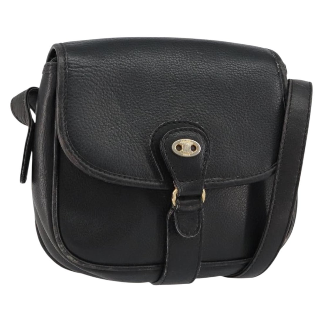 CELINE Black Gold Leather Shoulder Bag BA8003 Made in Italy: CELINE Black Gold Leather Shoulder Bag BA8003 Made in Italy This authentic CELINE shoulder bag is crafted from high-quality black leather with elegant gold accents. It features a structured design wit