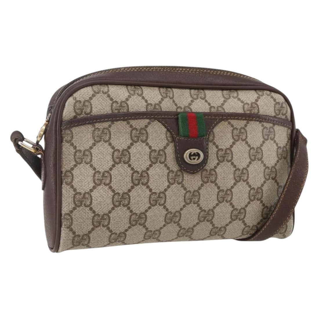 GUCCI GG Supreme Sherry Line Shoulder Bag Beige Red Green Authentic (1 of 18)