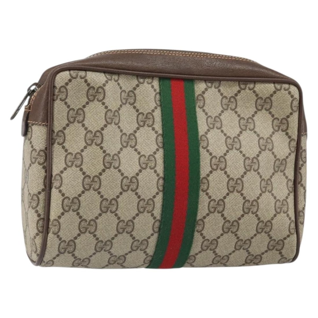 Gucci GG Supreme Sherry Line Beige Red PVC Clutch Purse 156 01 012: Gucci GG Supreme Sherry Line Beige Red PVC Clutch Purse 156 01 012 This is a Gucci GG Supreme Web Sherry Line clutch bag, crafted in beige and red PVC leather with GG canvas accents. Designed for wome