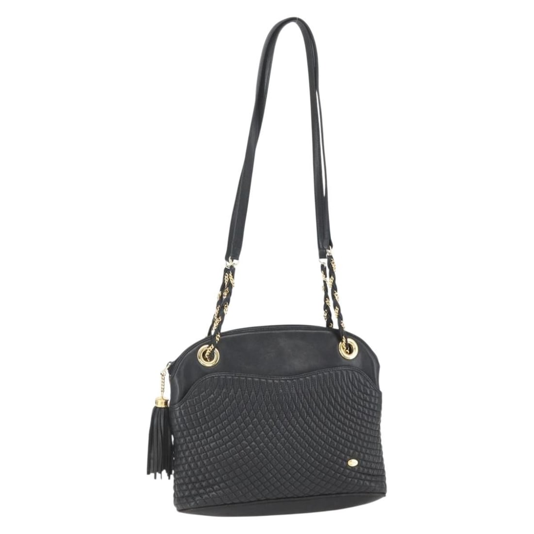 BALLY Black Leather Chain Shoulder Bag Gold Hardware Italy: BALLY Black Leather Chain Shoulder Bag Gold Hardware Italy This Bally chain shoulder bag features black leather with gold-tone accents and is crafted in Italy. The bag is designed with a spacious inte