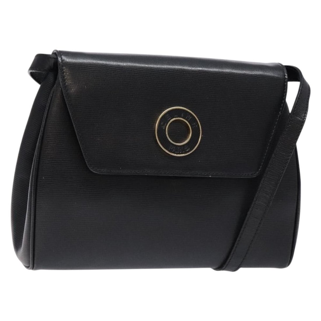 CELINE Black Leather Shoulder Bag Gold Accents Auth 140316 (1 of 18)