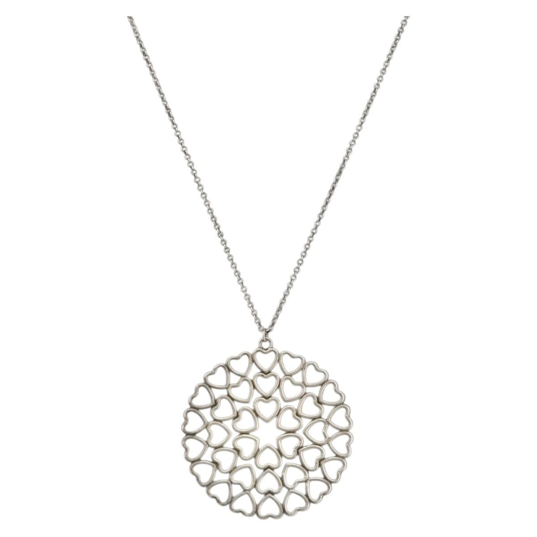 TIFFANY&Co. Crown of Hearts Medallion Necklace Sterling Silver Auth SW1644: TIFFANY&Co. Crown of Hearts Medallion Necklace Sterling Silver Auth SW1644 This exquisite Tiffany & Co. Crown of Hearts Medallion Necklace is crafted from high-quality Ag925 silver, showcasing a class