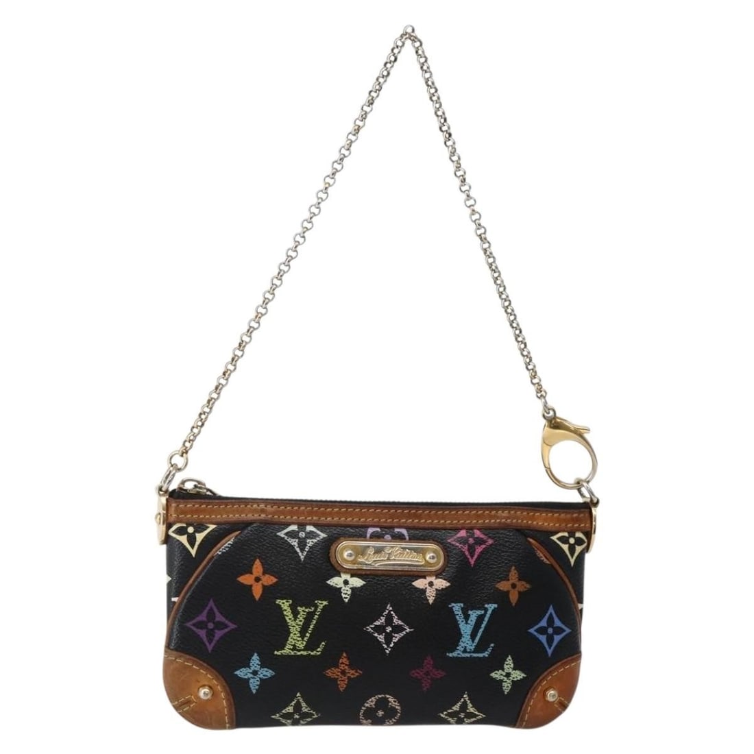 LOUIS VUITTON Multicolor Pochette Mila MM Pouch Black M60097 Auth (1 of 18)