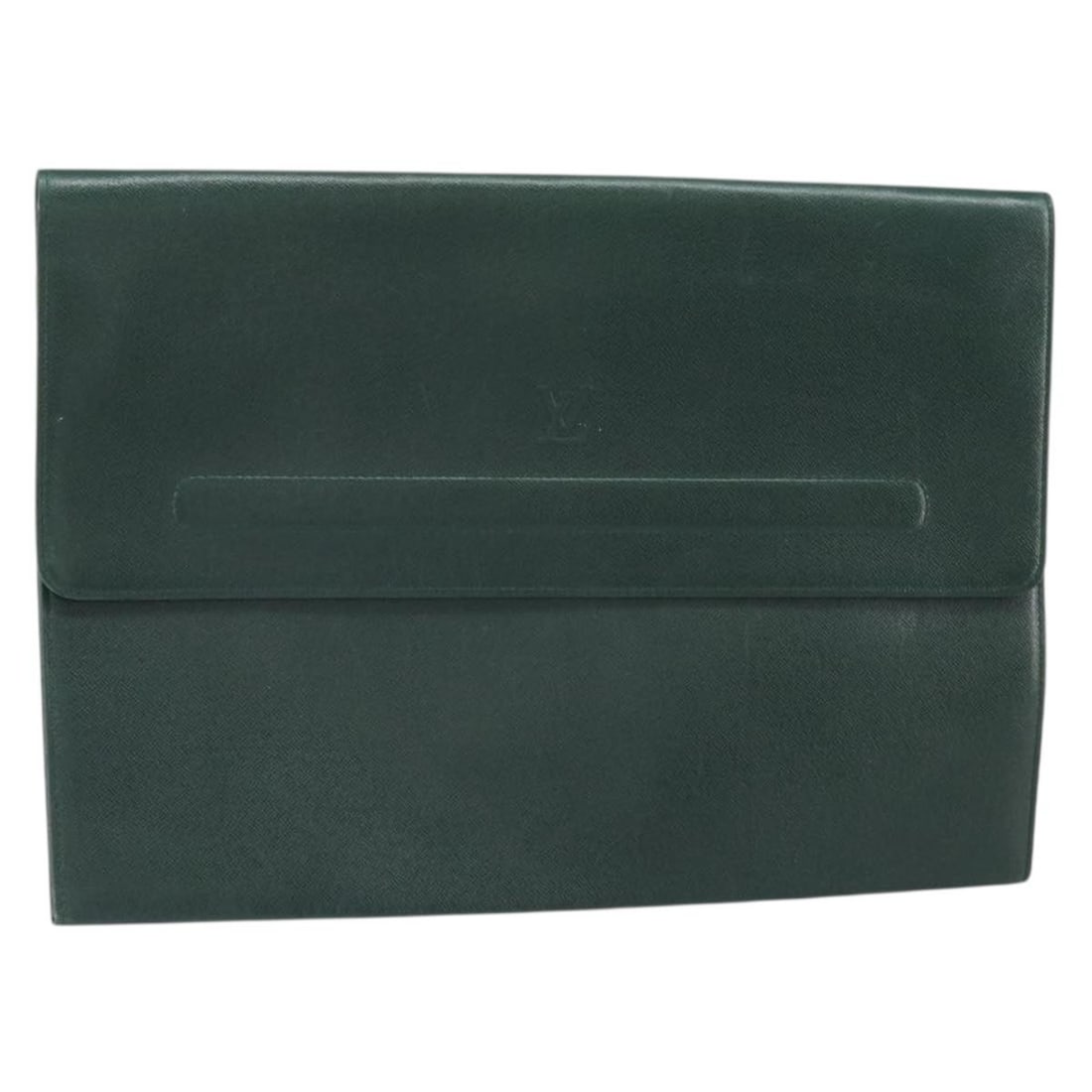 Epicea Taiga Leather Posh Papier Clutch by Louis Vuitton M64338: Epicea Taiga Leather Posh Papier Clutch by Louis Vuitton M64338 This Louis Vuitton Taiga Posh Papier clutch bag in the Epicea color features a sleek and minimalist design crafted from Taiga leather. T