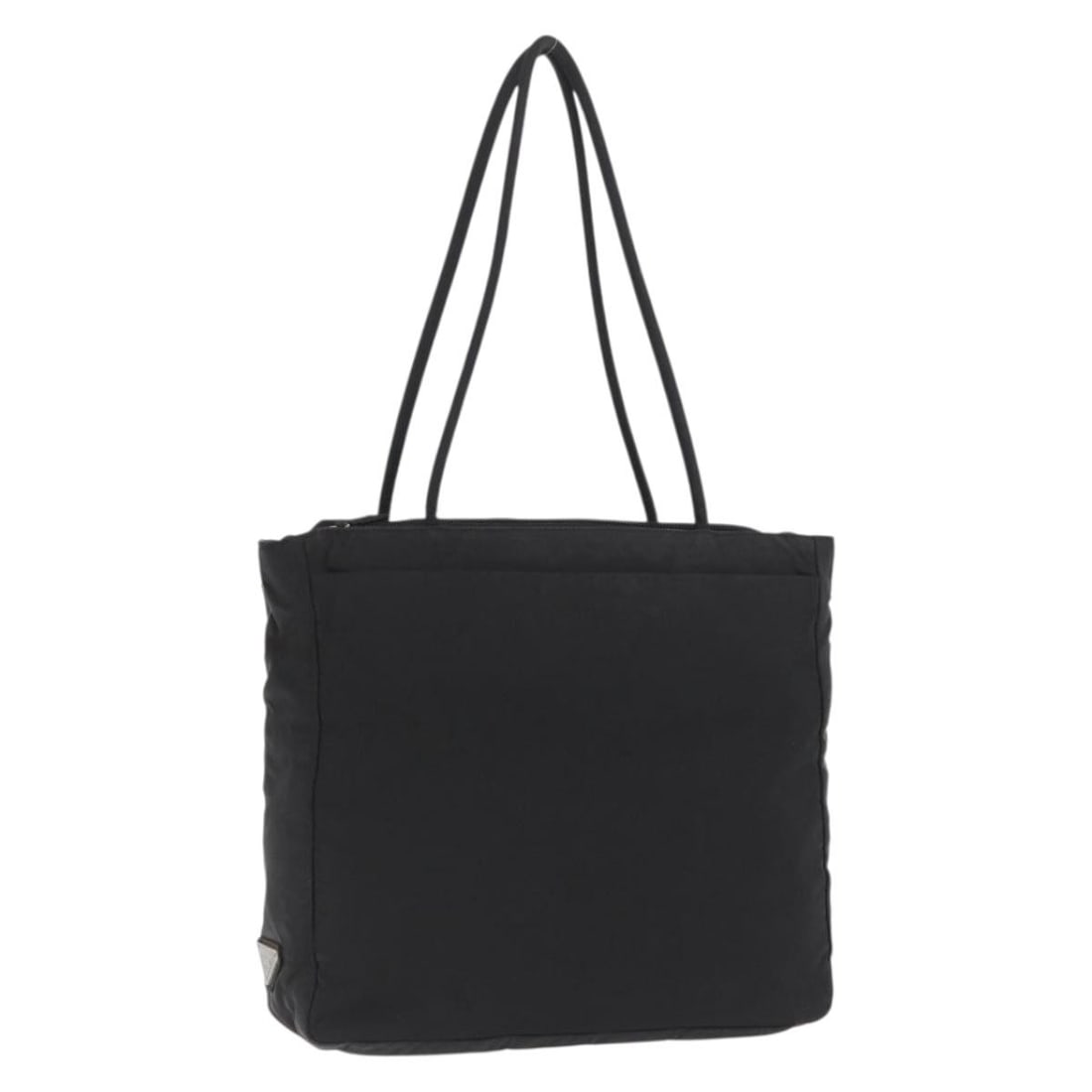 Black Nylon Tote by Prada with Silver Accents Made in Italy: Black Nylon Tote by Prada with Silver Accents Made in Italy This PRADA tote bag is crafted from black nylon with silver-tone accents. Made in Italy, it features a spacious interior and a practical des