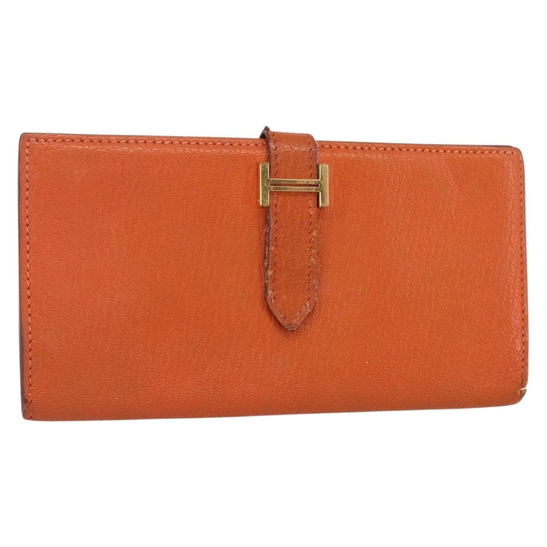 HERMES Orange Leather Bean Souffle Wallet Authentic 143412 (1 of 18)