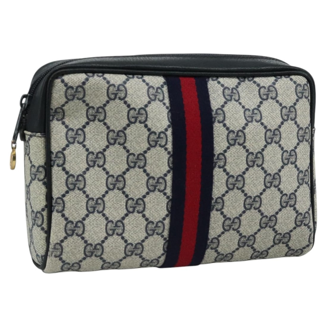 GUCCI GG Supreme Sherry Line Navy Red PVC Clutch Bag 010 378: GUCCI GG Supreme Sherry Line Navy Red PVC Clutch Bag 010 378 This is a Gucci GG Supreme Sherry Line clutch bag crafted from navy and red PVC leather with GG canvas accents. Designed for women, this It