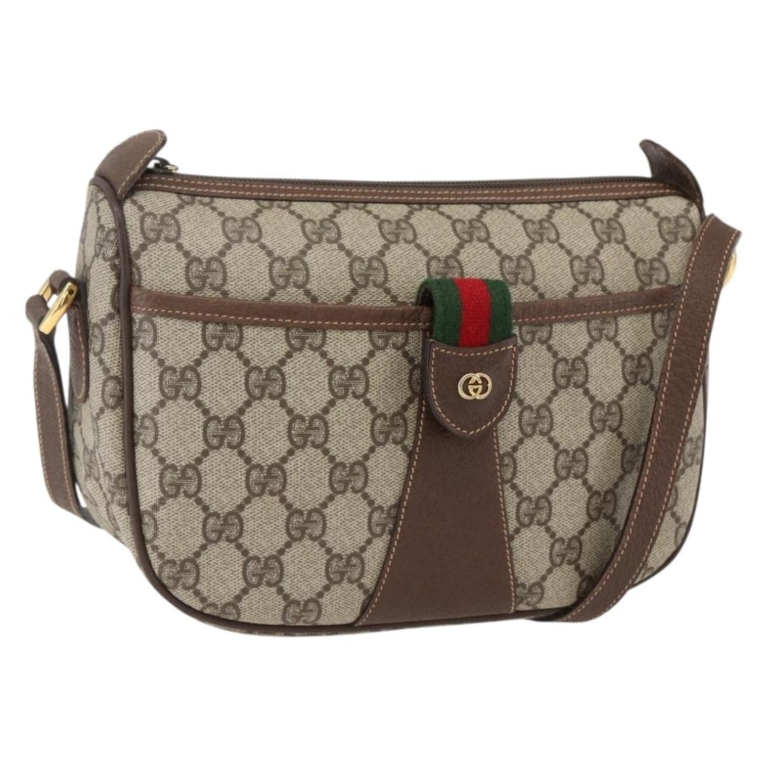 Gucci GG Supreme Beige Sherry Line PVC Canvas Shoulder Bag 001 123 6177: Gucci GG Supreme Beige Sherry Line PVC Canvas Shoulder Bag 001 123 6177 This is a Gucci GG Supreme Web Sherry Line shoulder bag crafted from beige PVC leather with GG canvas accents and gold-tone deta