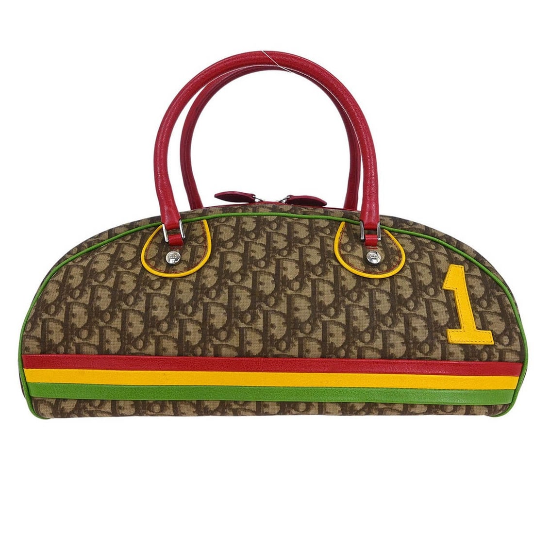Dior Brown Rasta Trotter Handbag 01RU0074 PVC Leather Silver Accents: Dior Brown Rasta Trotter Handbag 01RU0074 PVC Leather Silver Accents Introducing the exquisite Christian Dior Brown Rasta-Color Trotter Handbag, a perfect blend of style and functionality. This medium
