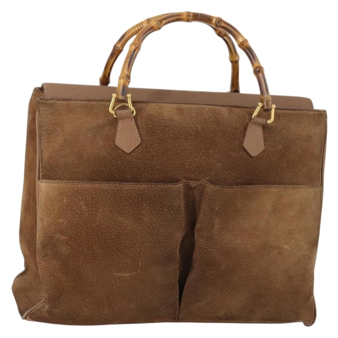 GUCCI Bamboo Suede Hand Bag Brown Gold 002 2855 0322 0 Auth: GUCCI Bamboo Suede Hand Bag Brown Gold 002 2855 0322 0 Auth This authentic GUCCI Bamboo Hand Bag is crafted in Italy from luxurious brown suede with elegant gold accents. The bag features a spacious i