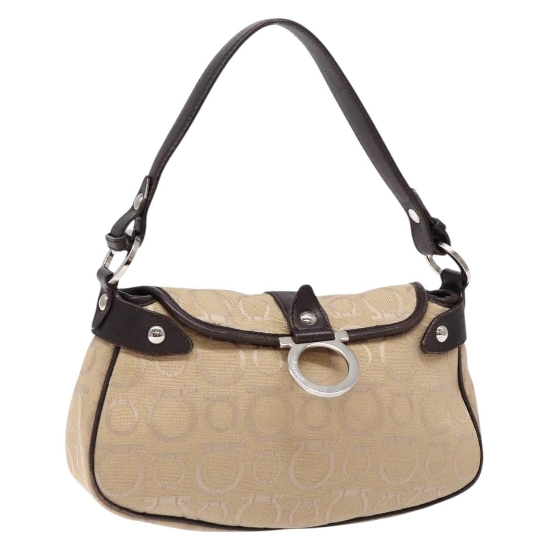 Salvatore Ferragamo Gancini Beige Silver Canvas Hand Bag Made in Italy: Salvatore Ferragamo Gancini Beige Silver Canvas Hand Bag Made in Italy This Salvatore Ferragamo Gancini Hand Bag is a stylish accessory crafted from durable canvas in a chic beige and silver color com