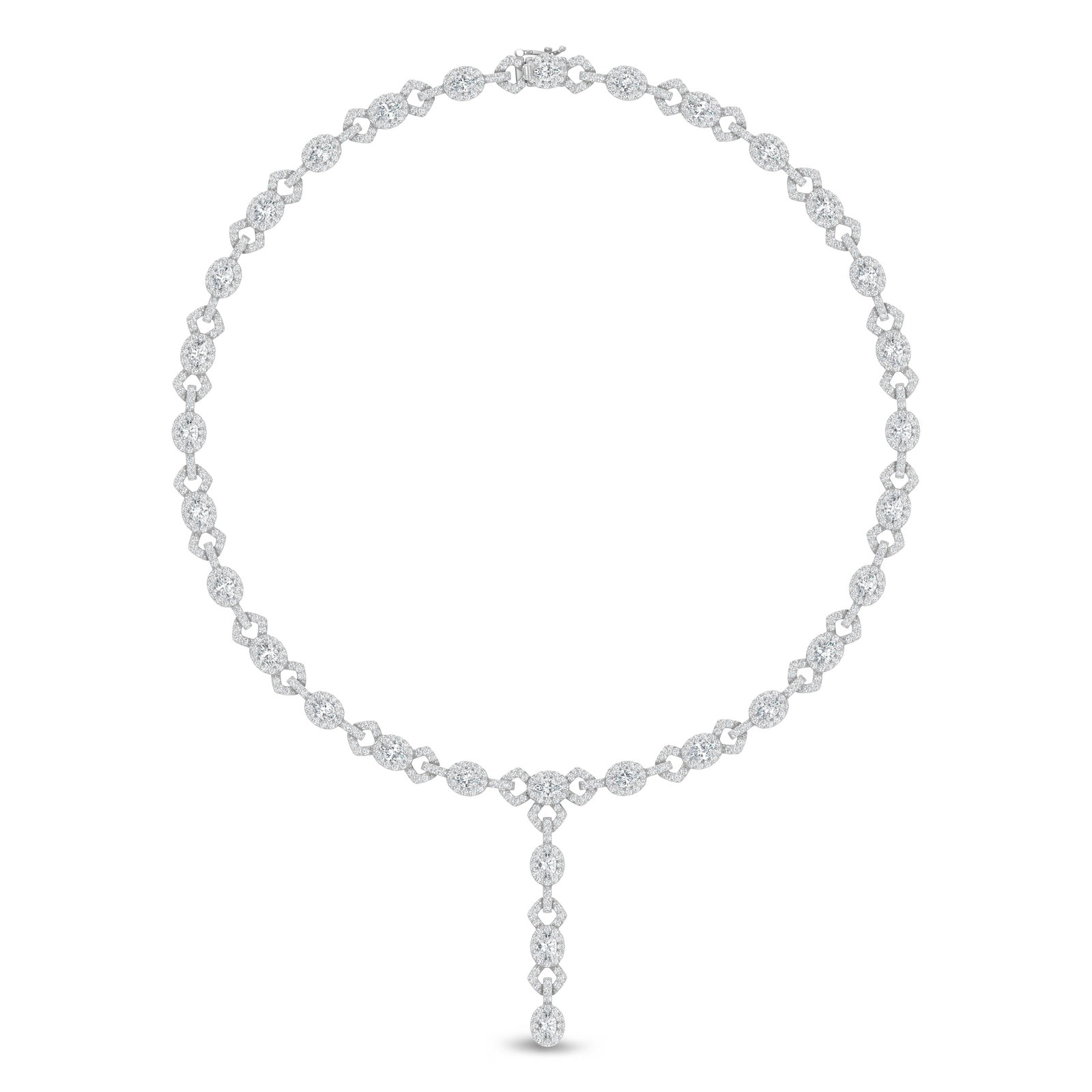 14K White Gold Lab Grown Diamond 15 1/2 Ct.Tw. Fashion Necklace: 14K White Gold Lab Grown Diamond 15 1/2 Ct.Tw. Fashion Necklace An extraordinary statement of refinement, this 15 1/2 CT TW fashion necklace is crafted in luminous 14K white gold and adorned with radi