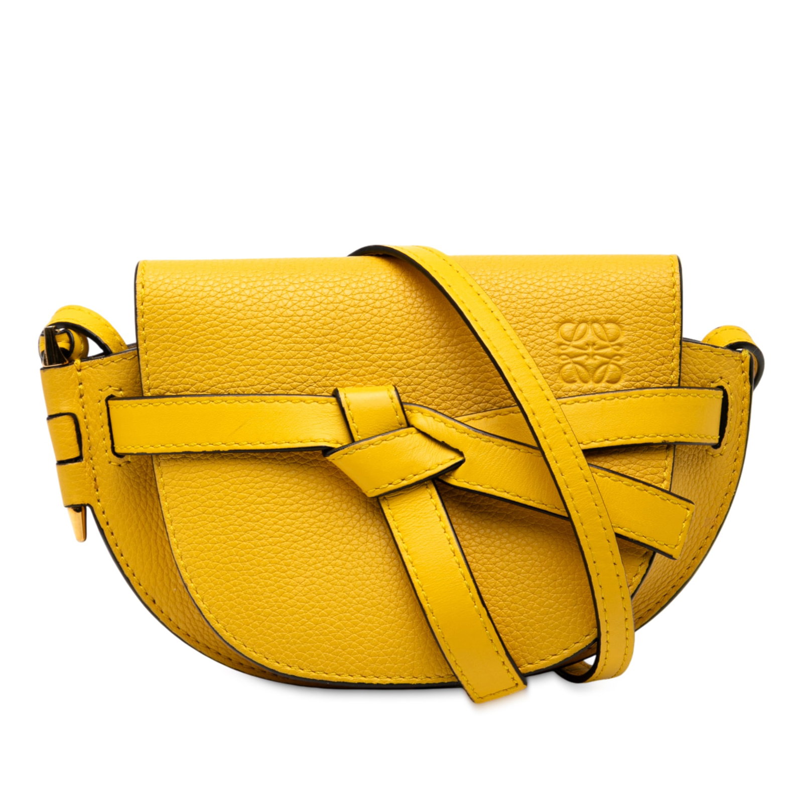 LOEWE Yellow Mini Leather Gate Crossbody Bag Spain: LOEWE Yellow Mini Leather Gate Crossbody Bag Spain The LOEWE Mini Leather Gate Crossbody bag is an elegant and stylish accessory crafted from high-quality leather. This bag features a distinctive desi