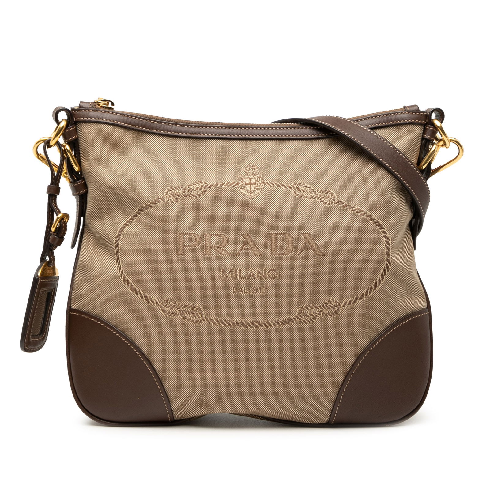 Prada Canapa Logo Brown Canvas Crossbody Bag with Leather Trim (1 of 7)
