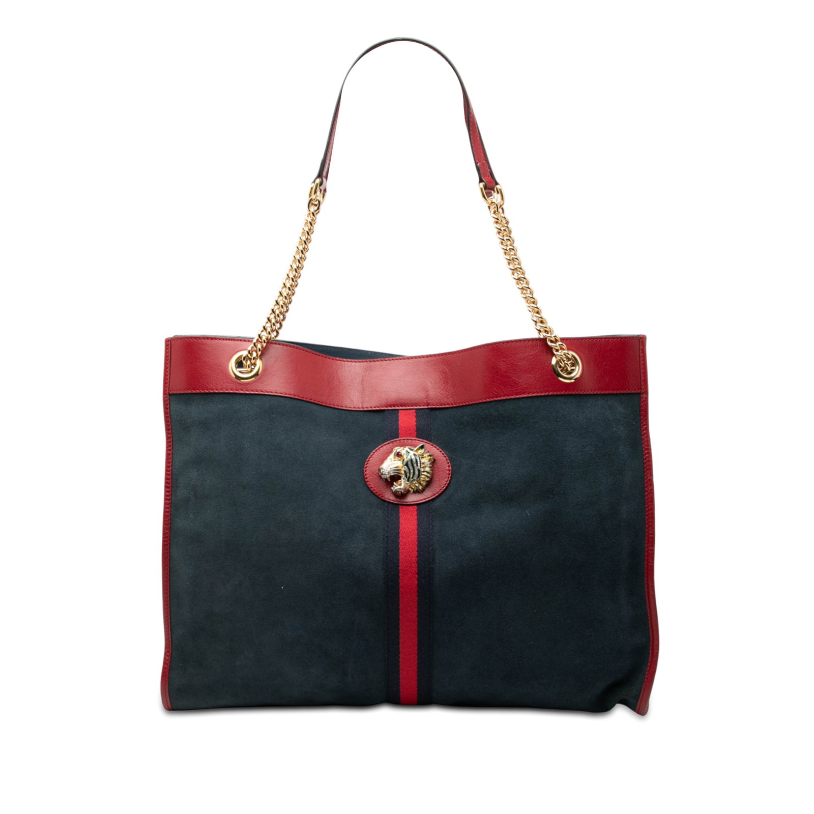 Blue Suede Leather Tote with Tiger Head Accent by Gucci Rajah Collection (1 of 8)