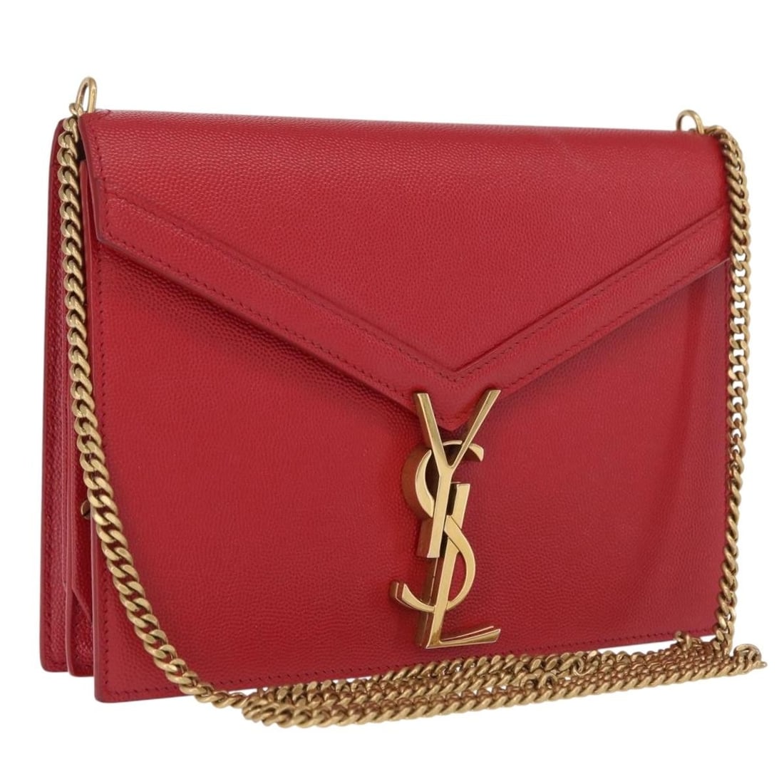 Red Leather Cassandra Chain Shoulder Bag by Saint Laurent Gold Hardware: Red Leather Cassandra Chain Shoulder Bag by Saint Laurent Gold Hardware This Saint Laurent Chain Cassandra shoulder bag features luxurious red leather with gold-tone accents. The bag is expertly craft