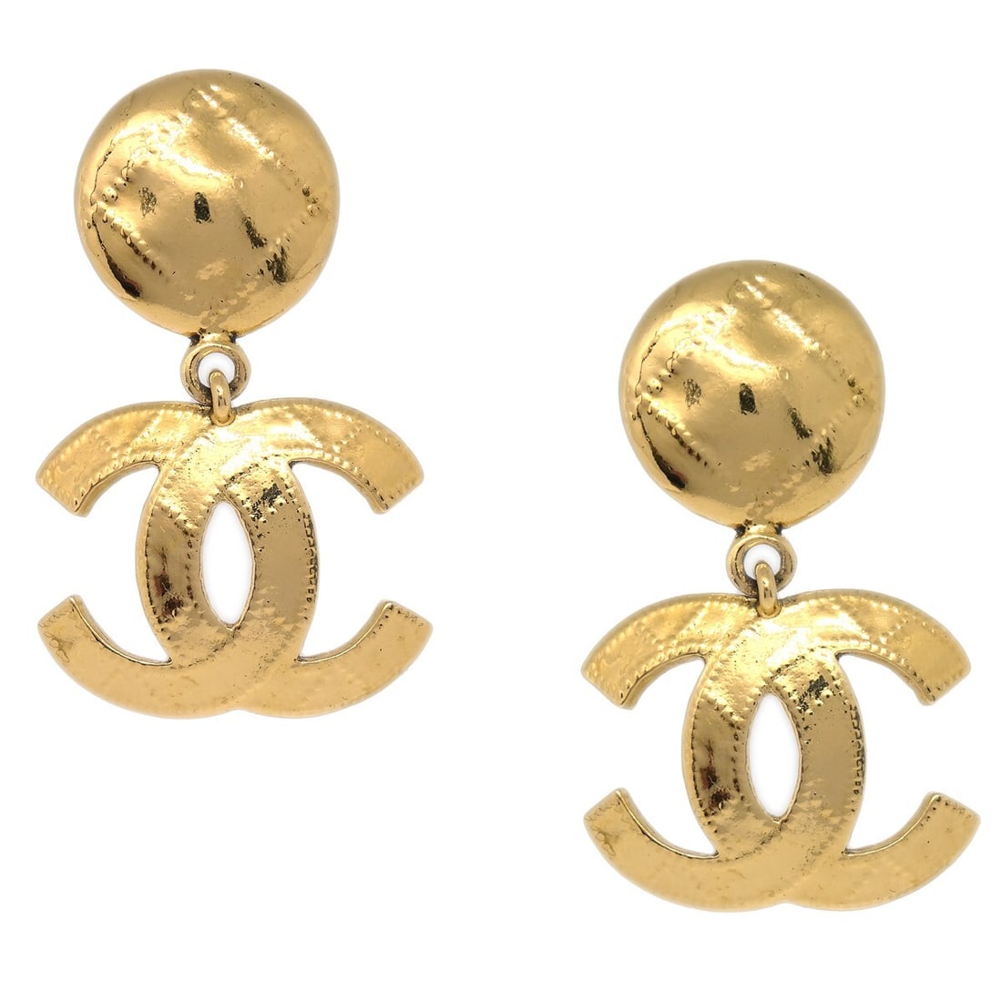 Chanel CC Gold-tone Dangle Clip-On Earrings 94P (1 of 4)
