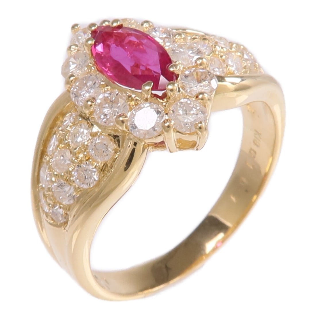 18K Yellow Gold Ring with Ruby and Diamonds Size 7.25 (1 of 9)