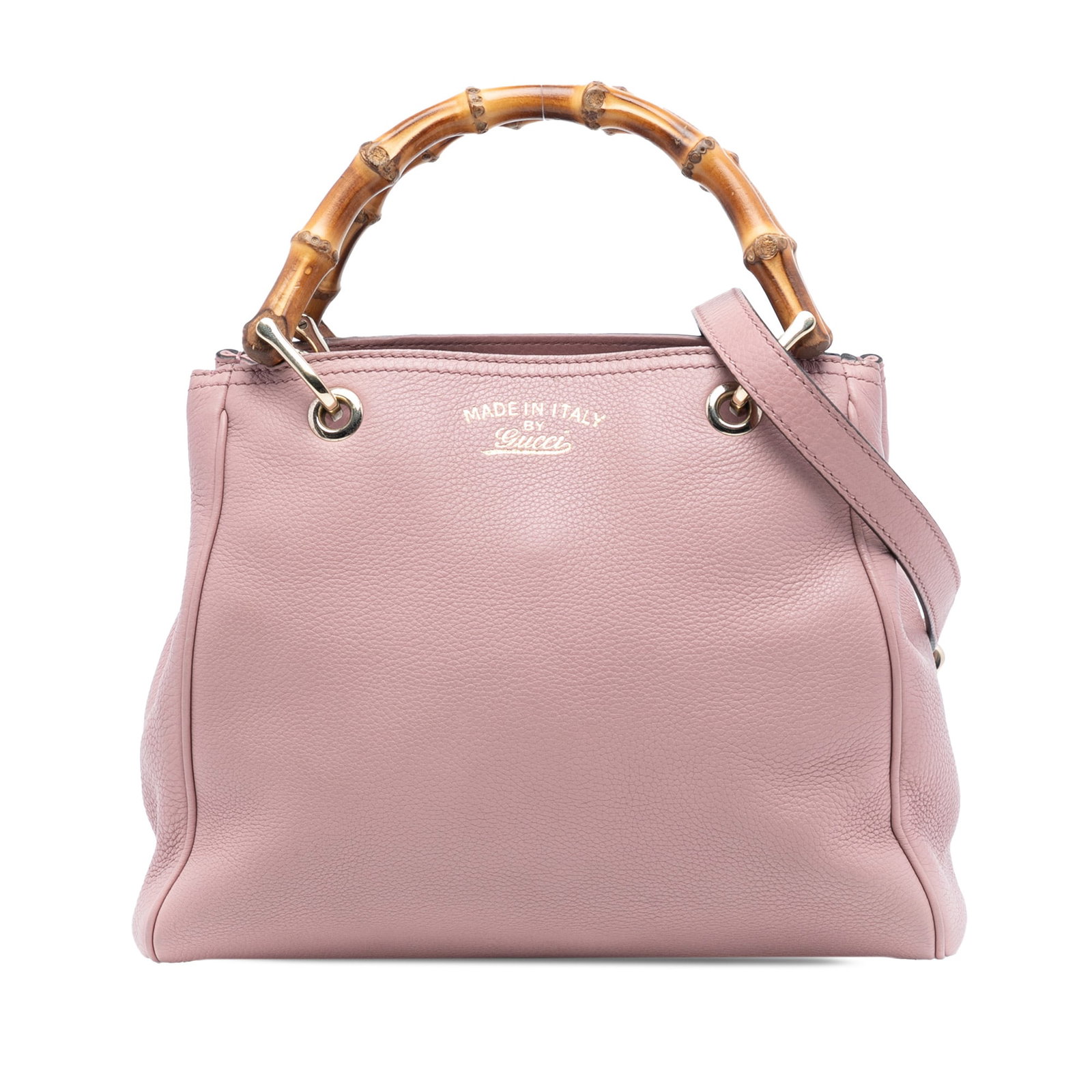 Pink Leather Bamboo Handle Satchel by Gucci with Detachable Strap (1 of 8)