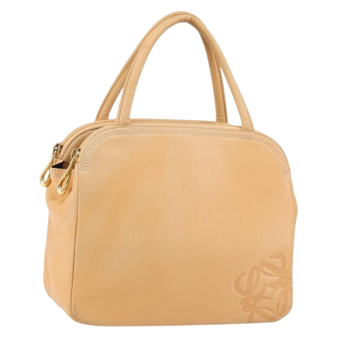 Loewe Anagram Beige Leather Satchel Handbag Spain 24cm: Loewe Anagram Beige Leather Satchel Handbag Spain 24cm This Loewe Anagram handbag is crafted from beige leather and designed for women. Made in Spain, it features a classic silhouette with functional