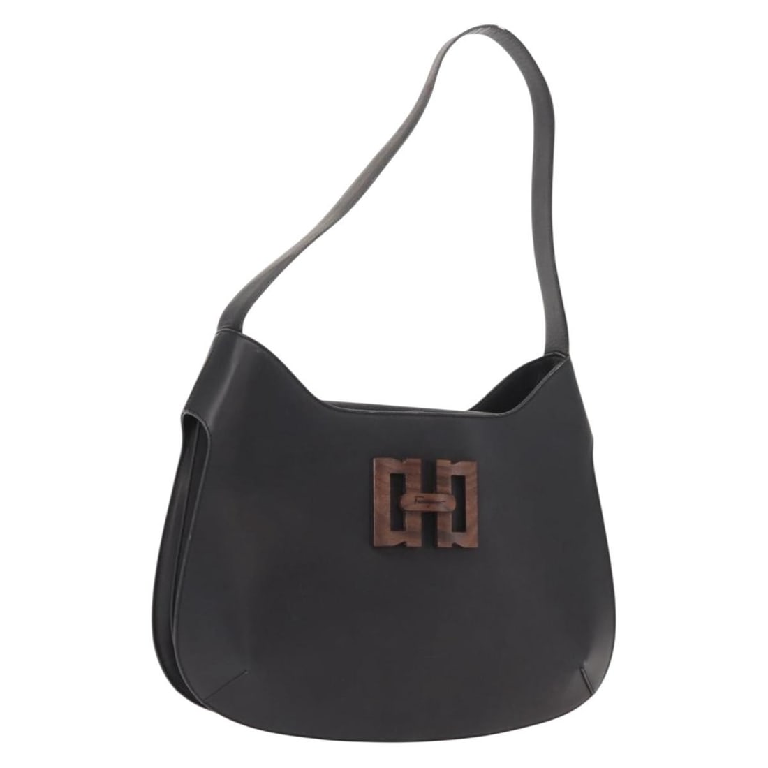 Leather Black Shoulder Bag by Salvatore Ferragamo: Leather Black Shoulder Bag by Salvatore Ferragamo This pre-owned Salvatore Ferragamo shoulder bag is crafted from black leather and designed for women. It features a compact shape with signs of wear i