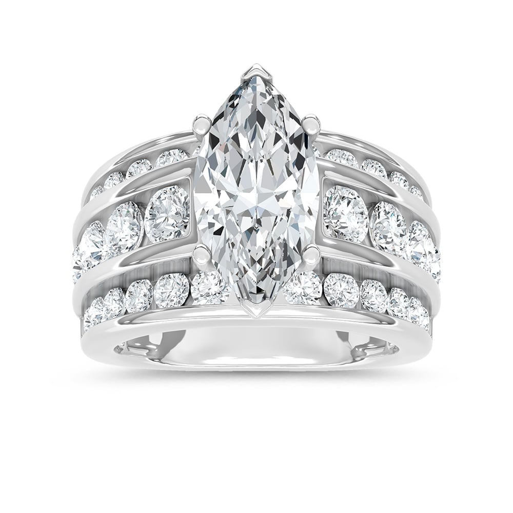 14K White Gold Lab Grown Diamond 5 1/2 Ct.Tw. Engagement Ring (IGI Certified Center 3ct): 14K White Gold Lab Grown Diamond 5 1/2 Ct.Tw. Engagement Ring (IGI Certified Center 3ct) 14k White Gold Stone Color: D-f Stone Clarity: Vs Each ring is presented in standard size 6.5. Complimentary re