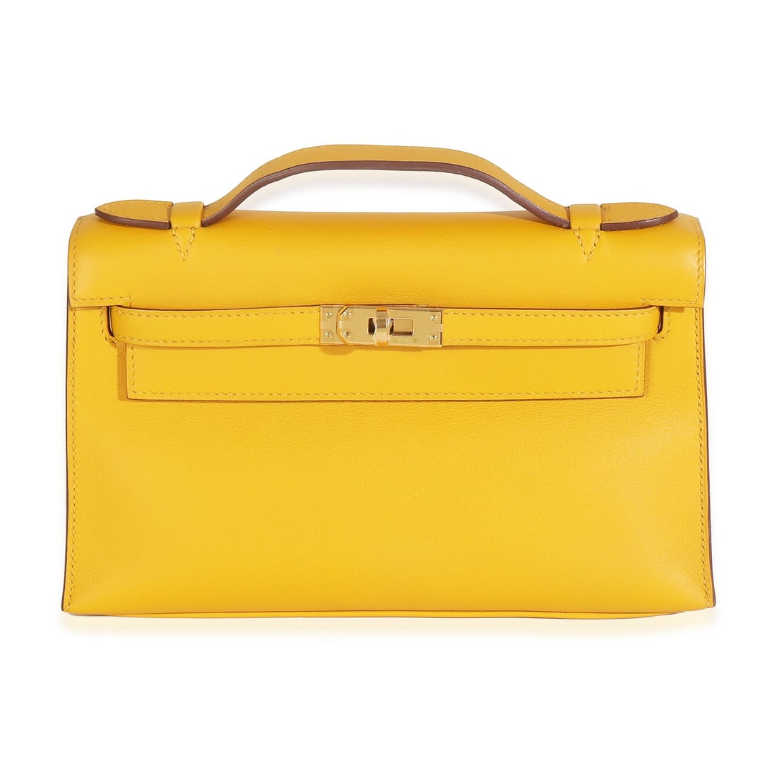 Hermes Kelly Pochette Jaune Ambre Yellow Leather Clutch with Gold Tone Hardware (1 of 9)