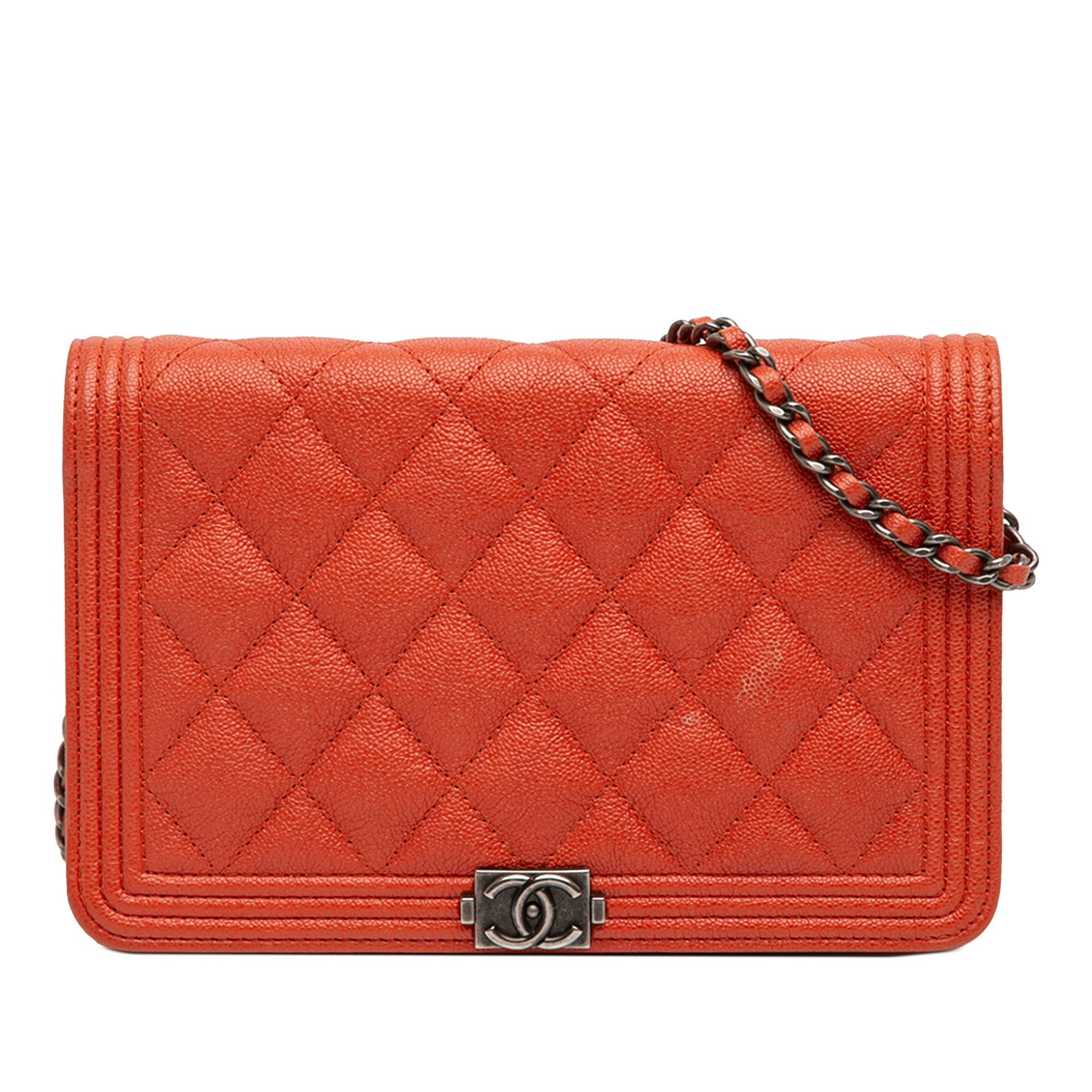 Chanel Boy Orange Caviar Leather Quilted Wallet on Chain Bag (1 of 12)