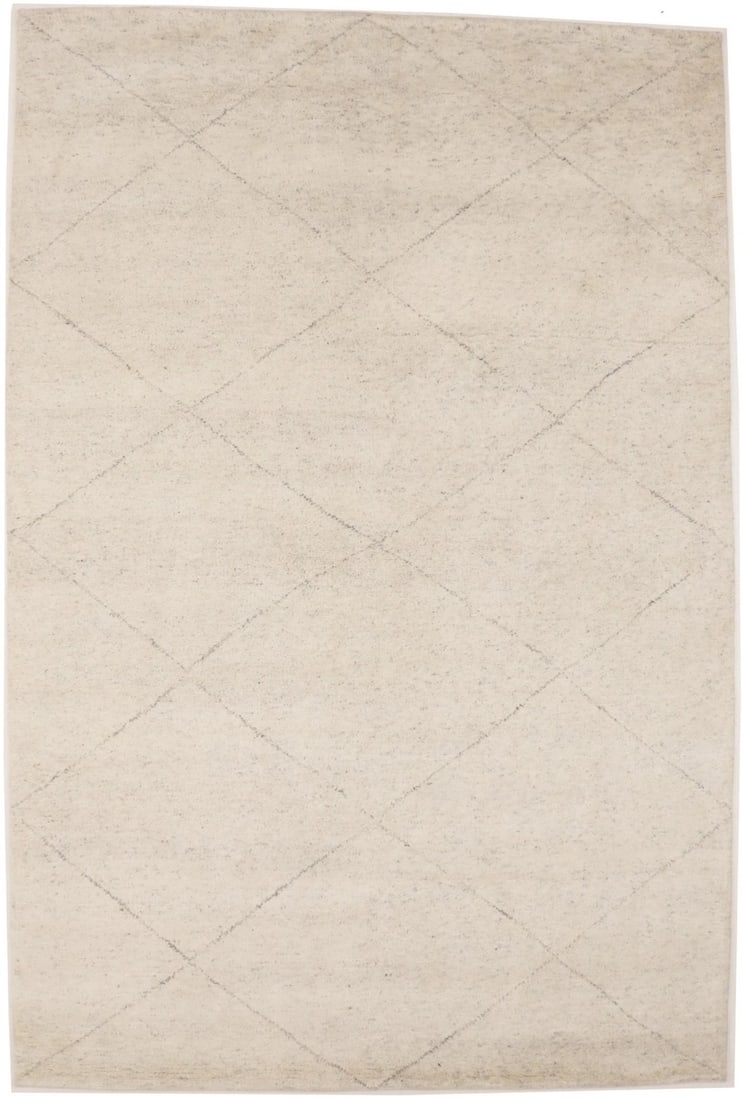 Handmade Moroccan Area Rug 6'1 x 9'2 Cream Beige Geometric Wool: Handmade Moroccan Area Rug 6'1 x 9'2 Cream Beige Geometric Wool Enhance your living space with this exquisite handmade Moroccan Oriental rug, boasting a plush geometric design in cream and beige tones
