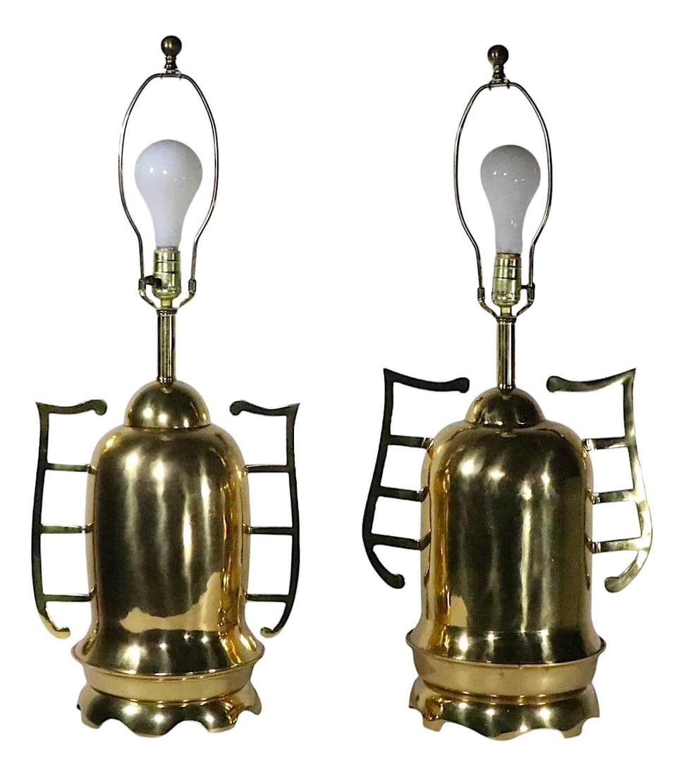 Pair of Brass Table Lamps Hollywood Regency Style 1970s (1 of 10)