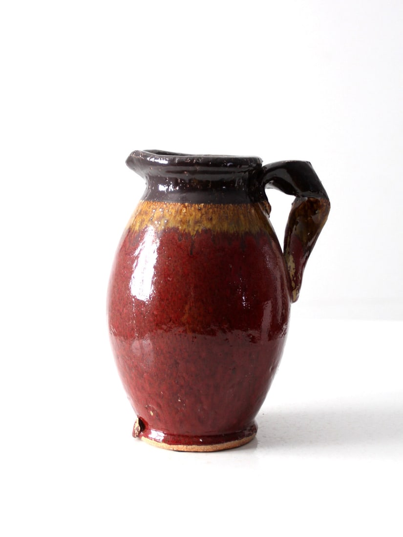 Handcrafted Vintage Studio Pottery Pitcher in Iron Red Glaze (1 of 14)