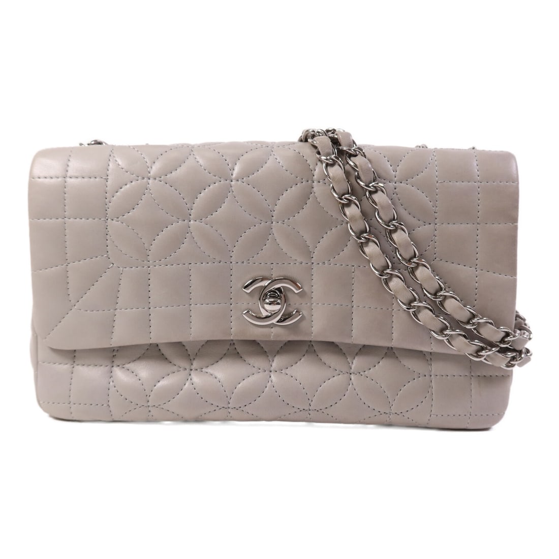 Grey Lambskin Leather Chanel Shoulder Bag with CC Silver Hardware (1 of 17)