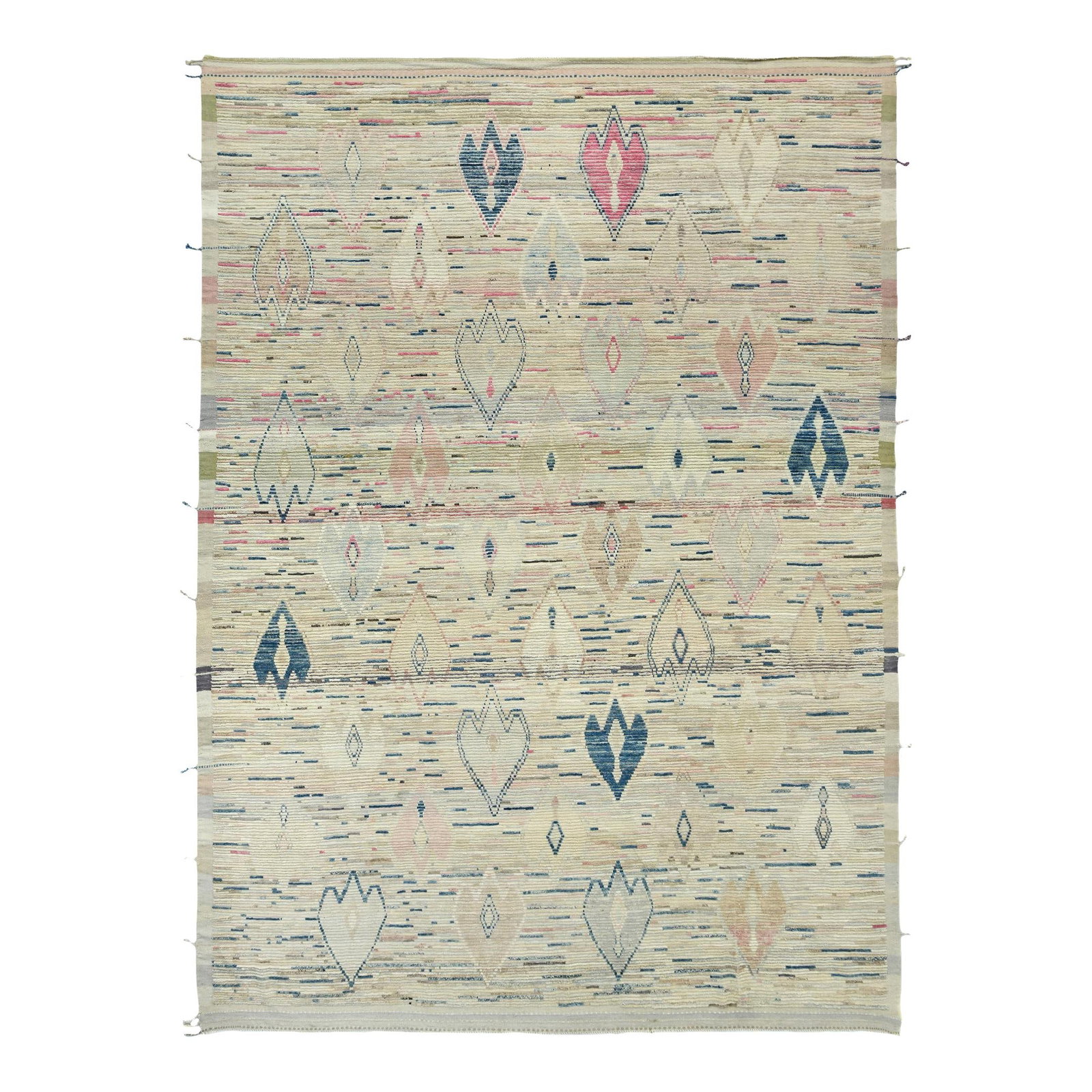 Modern Hand-Knotted Moroccan Wool Rug Beige Geometric Design 10'1 x 13'11: Modern Hand-Knotted Moroccan Wool Rug Beige Geometric Design 10'1 x 13'11 Enhance your space with this stunning contemporary Moroccan-style hand-knotted wool rug in a soft beige shade. The rug feature