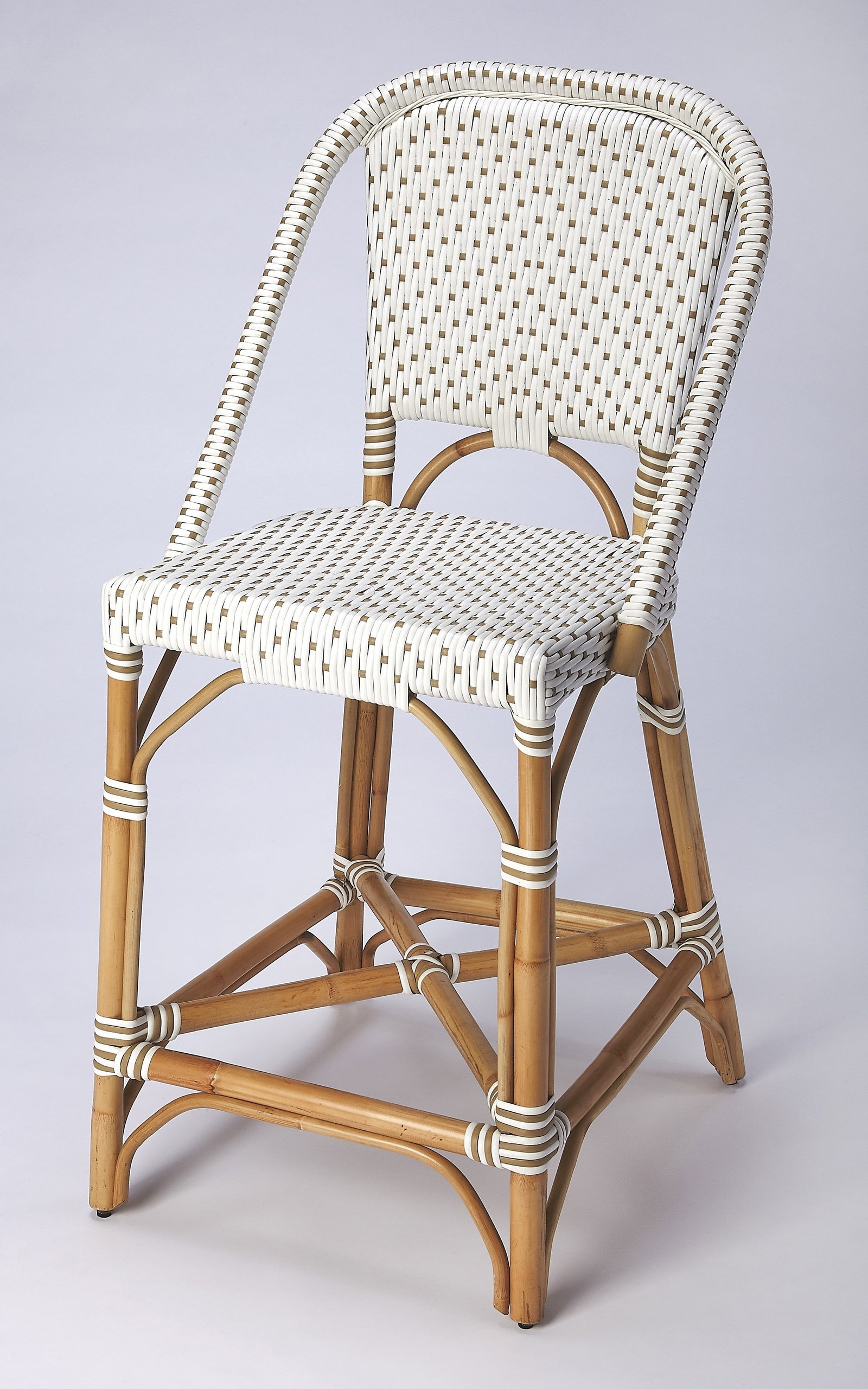 Butler Coastal Design PU Rattan Weave Counter Chair 41.25H: Butler Coastal Design PU Rattan Weave Counter Chair 41.25H Introducing the Elegant PU Rattan Weave Counter Chair, designed with a coastal aesthetic that adds a touch of sophistication to any space. Th