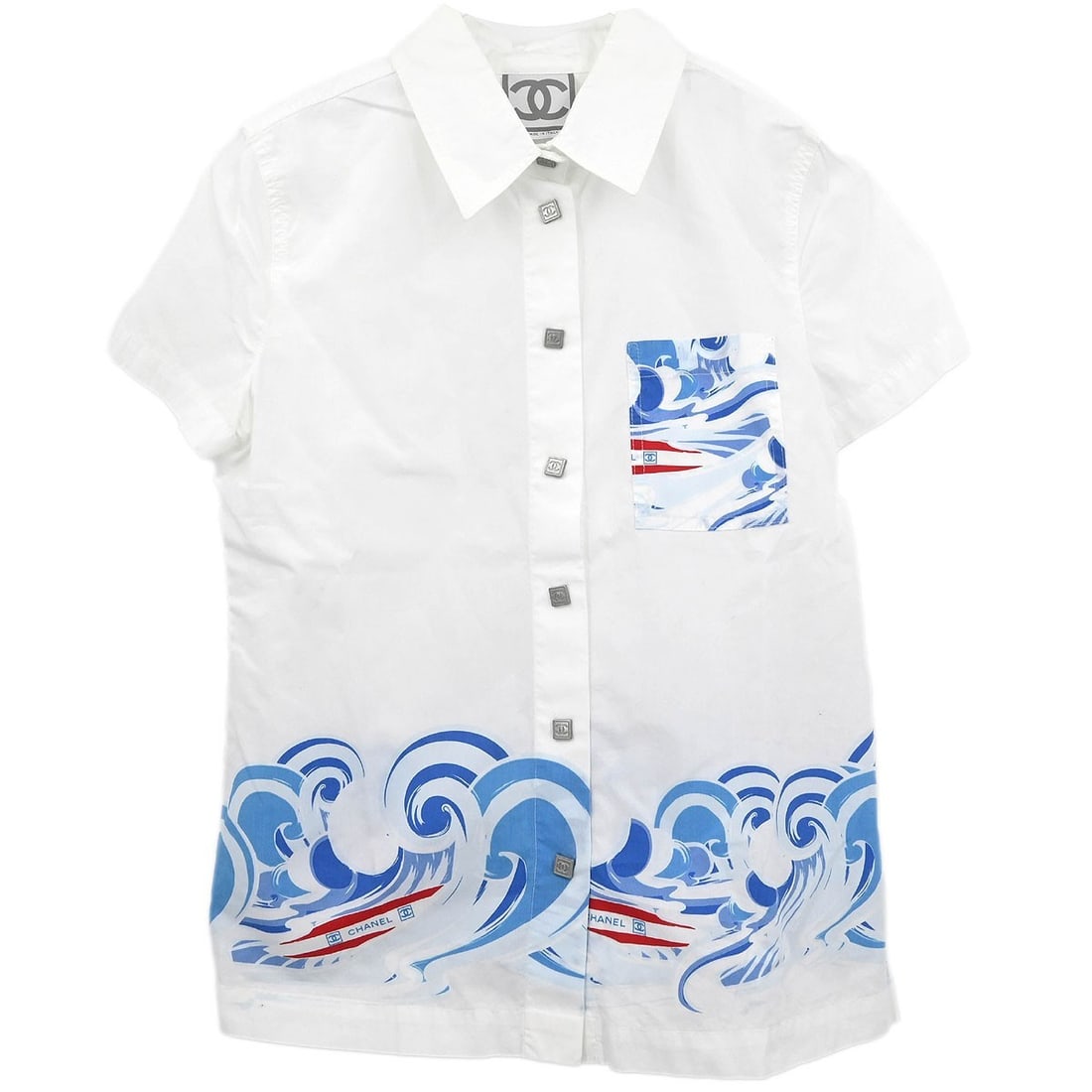 Chanel White Short Sleeve Collared Blouse Top Size 40 (1 of 10)