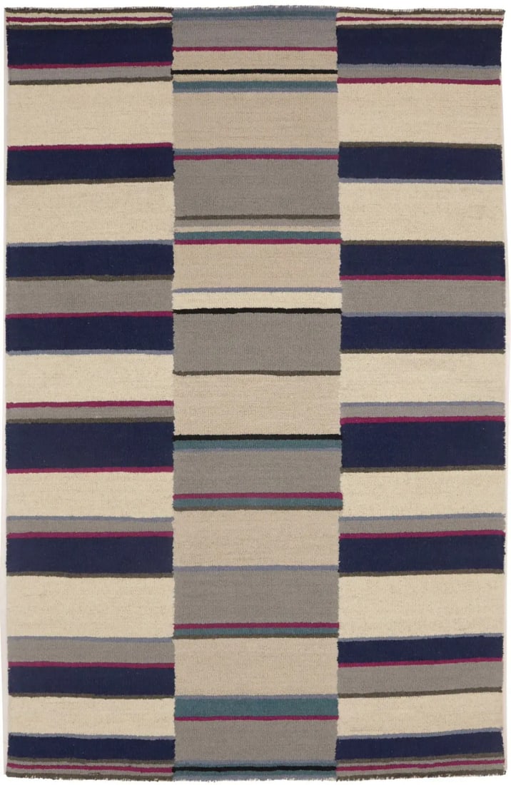 Hand-Tufted Wool Striped Modern Area Rug 5x8 for Kids Bedroom: Hand-Tufted Wool Striped Modern Area Rug 5x8 for Kids Bedroom This modern hand-tufted rug features a vibrant striped design, crafted from plush wool for a soft and comfortable feel. The multicolored p