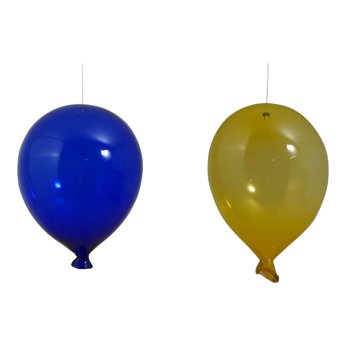 Vintage 1990s Blue Hand Blown Glass Balloon Pendant Pair (1 of 8)