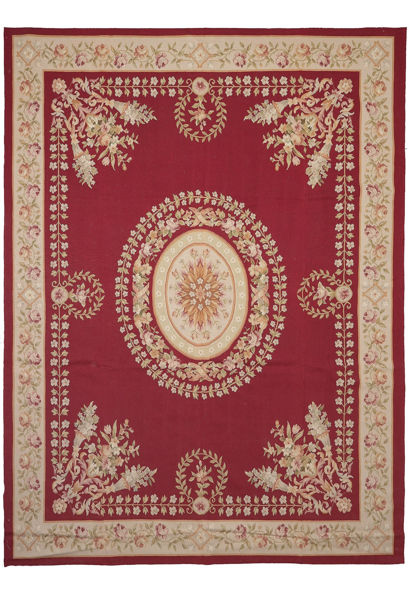 9 x 12 Flat Weave French Aubusson Rug Elegant Floral Design (1 of 14)