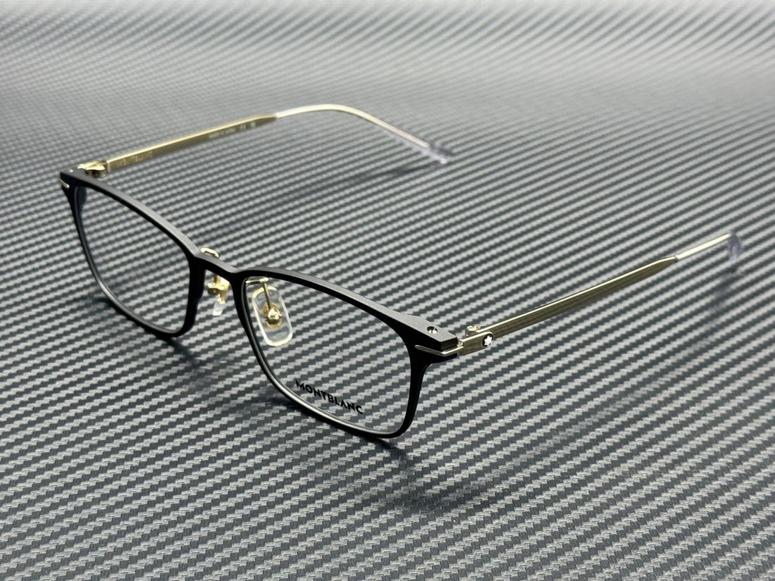 Montblanc MB0449OJ 001 Matte Black Gold Men's Eyeglasses with Certificate: Montblanc MB0449OJ 001 Matte Black Gold Men's Eyeglasses with Certificate Introducing the Montblanc MB0449OJ 001 eyeglasses, a sophisticated accessory for the modern man. Featuring a striking matte bl