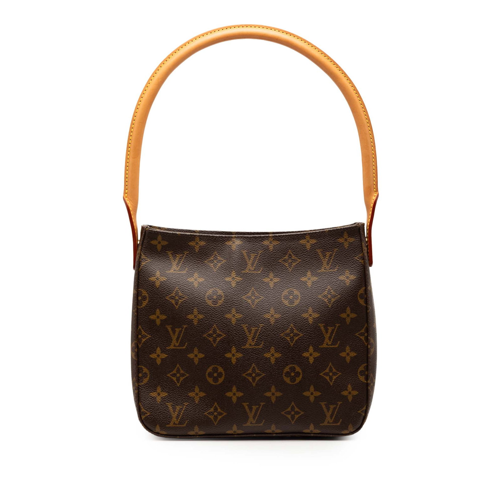 Louis Vuitton Looping MM Shoulder Bag in Monogram Canvas: Louis Vuitton Looping MM Shoulder Bag in Monogram Canvas The Louis Vuitton Monogram Looping MM features a signature monogram canvas body with a rolled leather shoulder strap, a top zip closure, and an